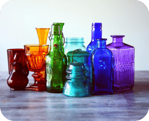 Colored bottles and vases